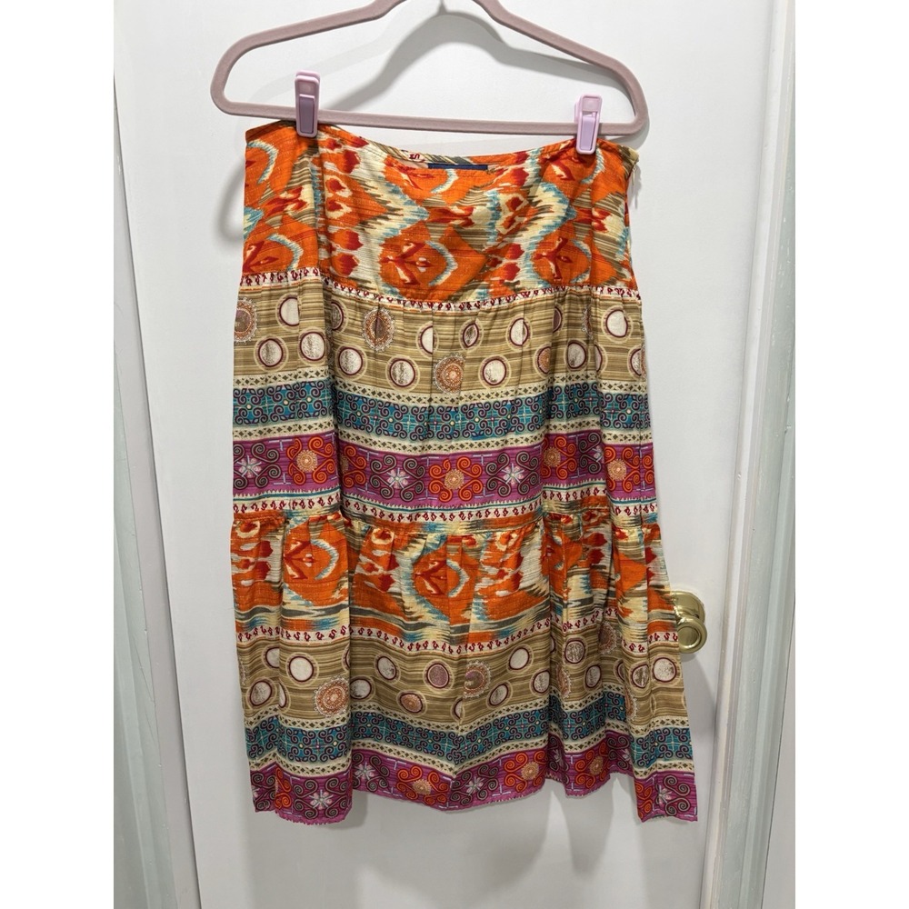 Vtg Evan-Picone Sz. 14 Women's 3 Tier Knee Length Skirt Geometric Cotton Lined